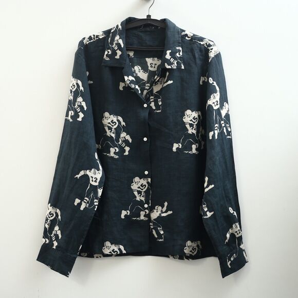 BODE Football Silhouette Long Sleeve Shirt Men's Graphic Print Linen L 283792 - Picture 4 of 7